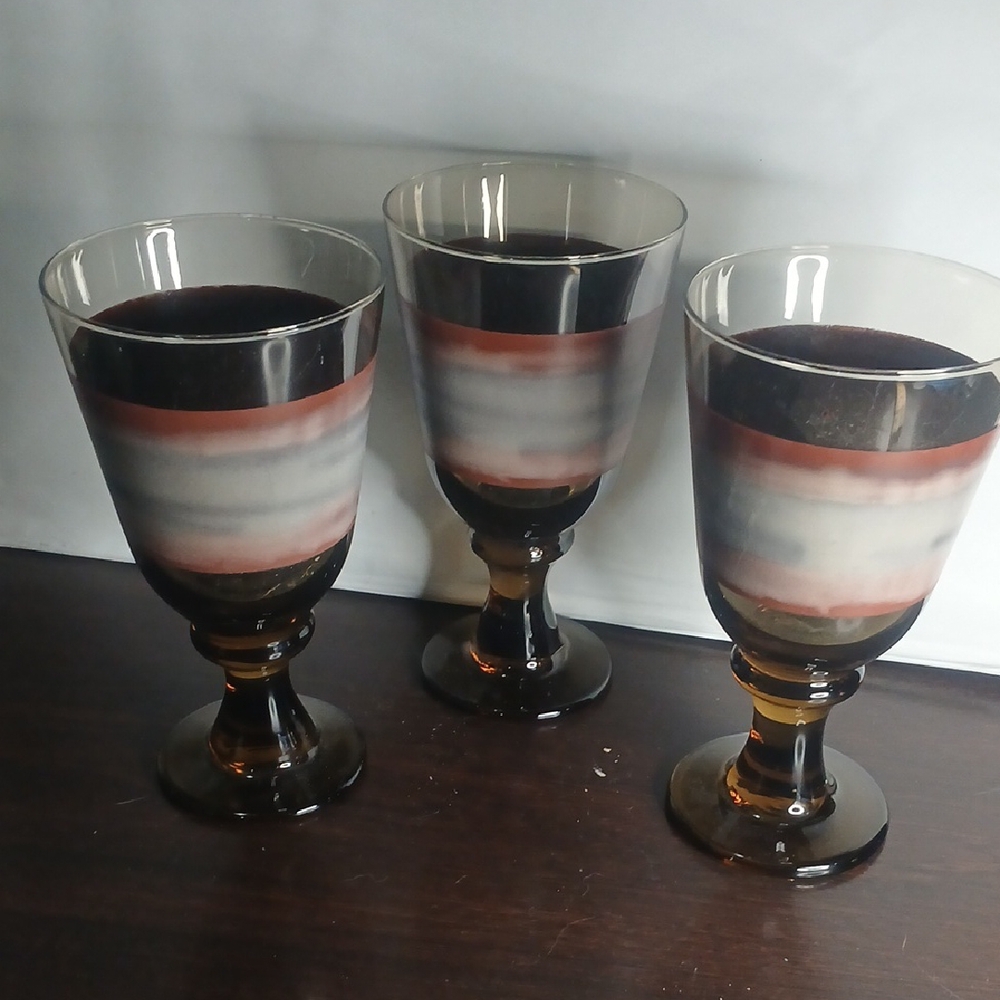 Elegant Striped Glass Goblets Used